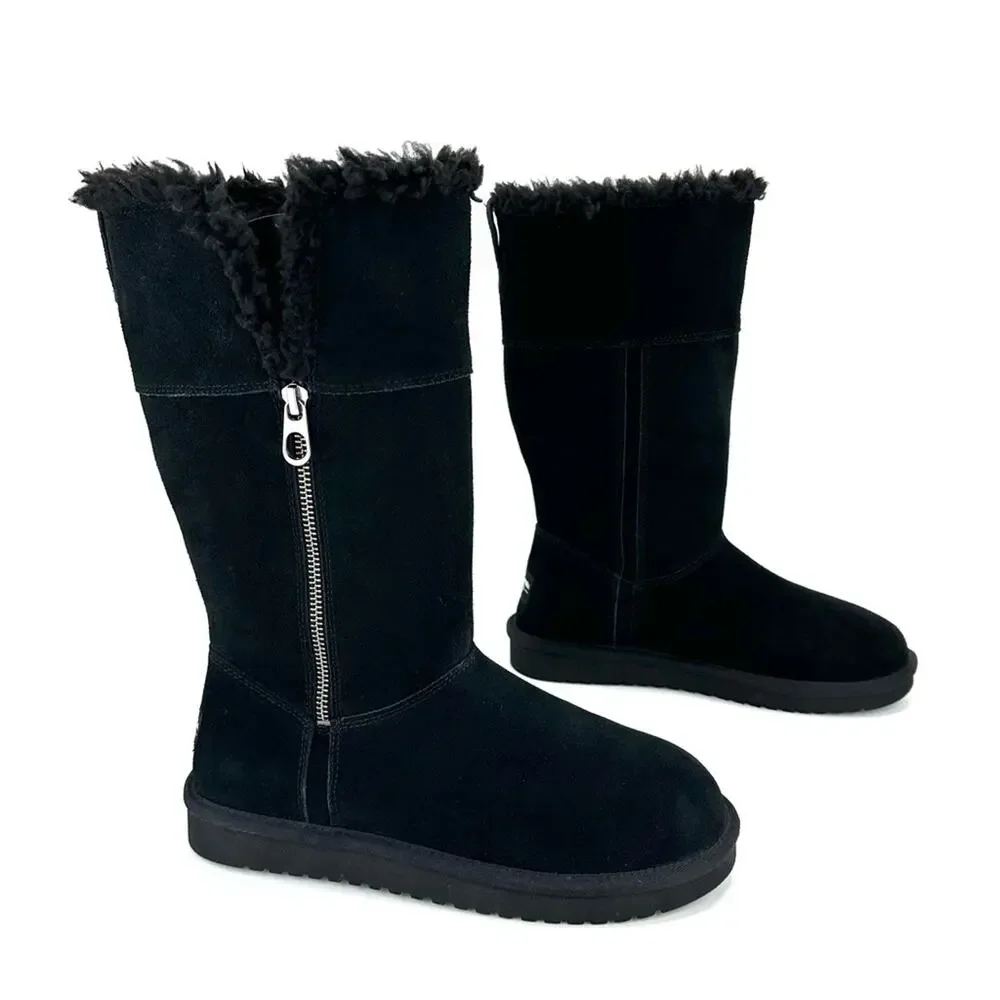 Koolaburra By Ugg Black Winter Boot Size 7 Suede Wool Lining Foldable Tall/Short